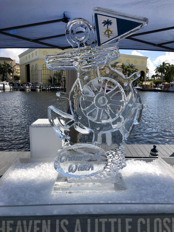 Close-up detail showing multi-level CNC-carved depth and texture in an ice sculpture
